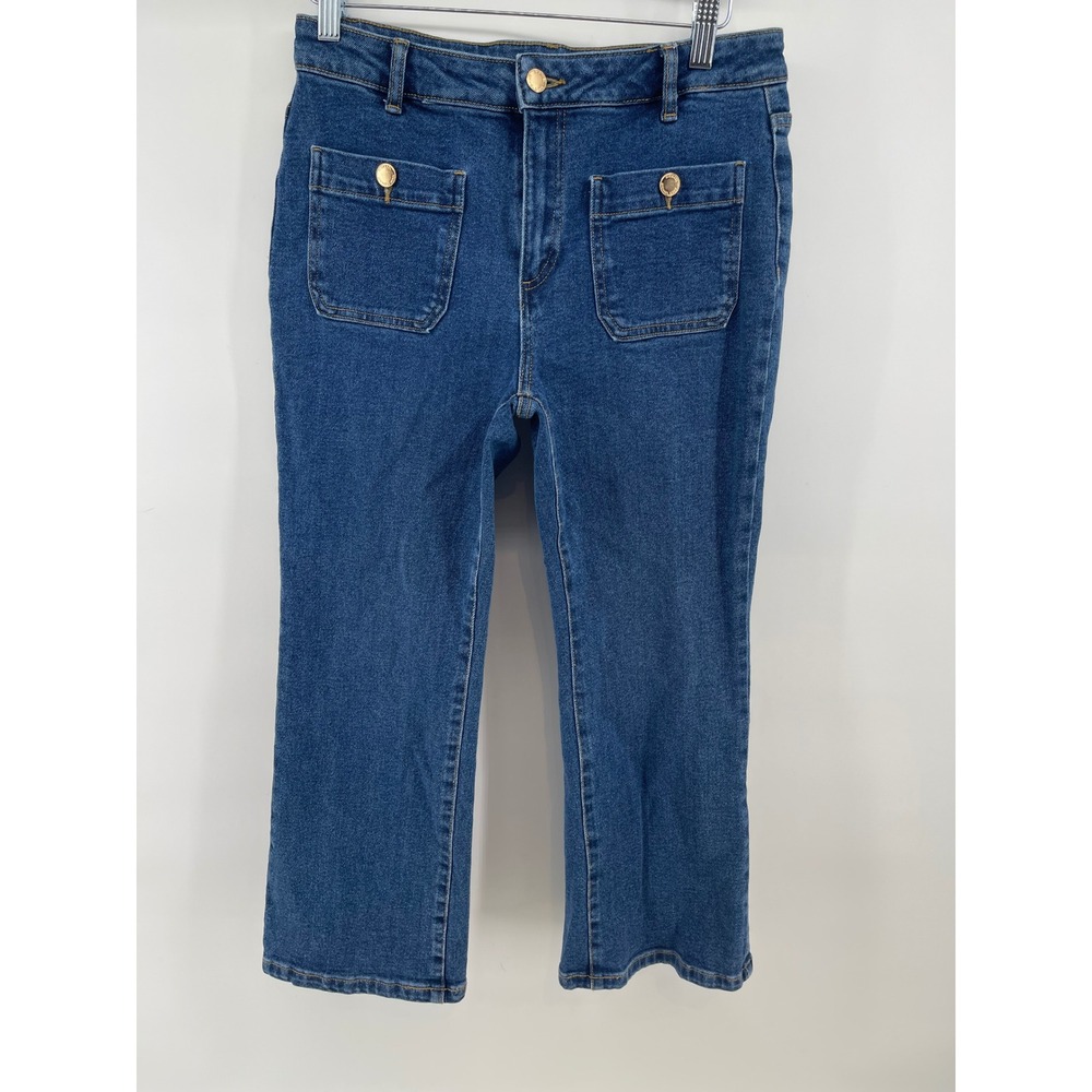 Michael Kors Womens Size 8 Blue Denim Cropped Sailor Jeans Gold Button Pockets